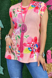 Trendy pink floral printed cap short sleeve women's boutique top BQ12654 (HS1)