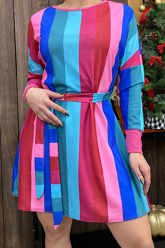 Multi-color striped long sleeve dress BQ6972