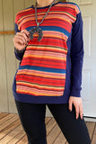 Multi-color serape pullover long sleeve women top BQ8211 (FS13)