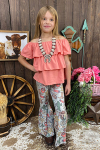 COWGIRL printed pants w/peach color blouse set