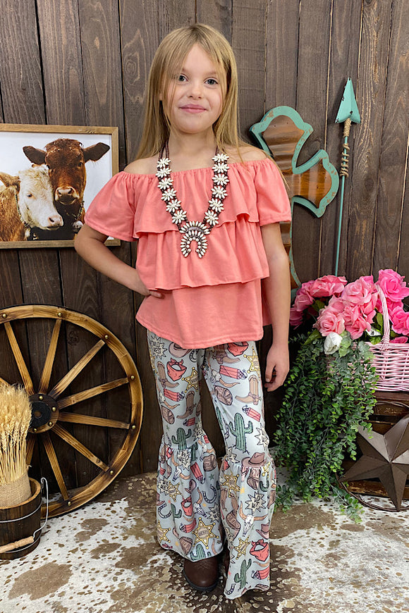 COWGIRL printed pants w/peach color blouse set