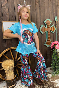 Cow w/leopard printed cowgirl hat girl set