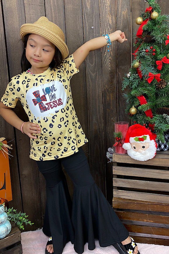 DLH0824-11 Leopard printed LOVE LIKE JESUS girl outfit