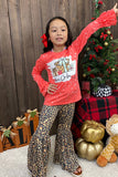 Merry Christmas y'all coral leopard printed girl set DLH0923-18