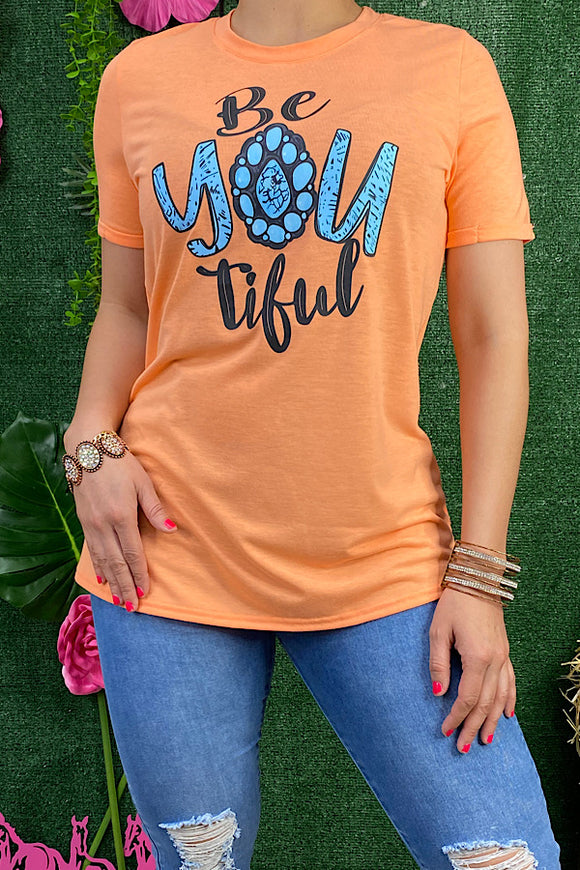 DLH11014 Orange BEYOUTIFUL turquoise jewel printed t-shirt
