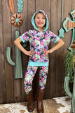 Western floral horse riding cowboy hoodie girls boutique set DLH1108-17 (A1S9)