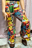 DLH1108-4 Western sunflower & jewel, cow girls printed bell bottoms