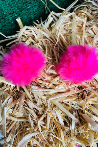 DLH1124-2 Pink pompom clip on girls earrings