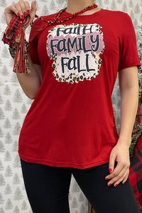 FAITH,FAMILY,FALL burgundy short sleeve top DLH11657