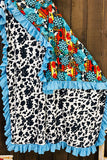DLH1212-7 Aztec & jewel printed cow reversible baby blanket w/ruffle