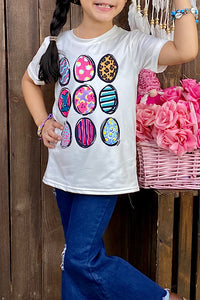 DLH1215-30 White multi print easter eggs GIRLS T-shirt