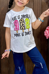 DLH1215-33 LIFE IS TO SHORT MAKE IT SWEET Popsicle printed GIRLS t-shirt