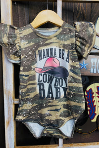 DLH1224-08 I WANNA BE A COWBABY Camo printed baby onesie