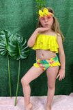 Girls swim wear wholesale Yellow tropical print girl swimming suite 3pcs set DLH2335