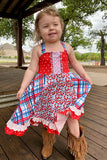 Multi print red girl dress DLH2367