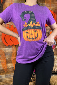 DLH8213 Purple Halloween pumpkin witch t-shirt.