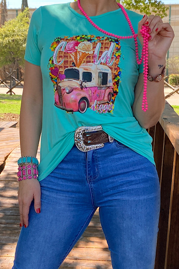 DLH8384 Cold Digger  ice cream truck printed t-shirt