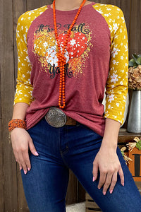 DLH9806 It's fall yall pumpkin printed 3/4 sleeve blouse