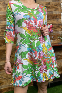 DR30P-WONDER GARDEN Multi color floral crinkle knit dress
