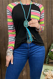 Solid black top w/multi color striped sleeves and front pocket FW10190 (DS7)