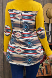 GJQ11338 Yellow & Aztec printed long sleeve top