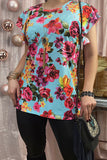 Chic blue floral printed ruffle sleeves women's boutique blouse GJQ11963 DS11