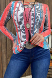 Serape/cow printed top w/crisscross neckline GJQ8376 (DS11)