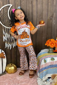 Happy Halloween pumpkin orange printed leopard girls set