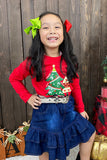Christmas tree t-shirt w/denim skirt set DLH0824-9 A9S6