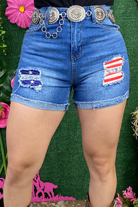 J501 Blue denim shorts w/ USA patches