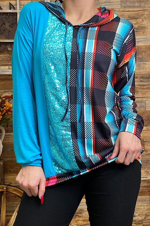 FW9887 Multi color/ sequin and plaid pullover