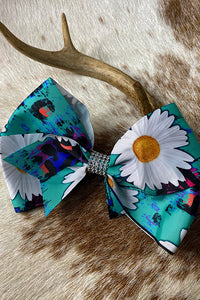 Turquoise Daisy & leopard printed 7.5 in bow