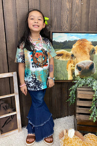 XCH0722-102H Horse shoe & bull skull printed short sleeve girl t-shirt
