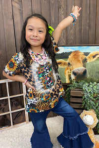XCH0722-24H Animal printed & sunflower cross printed short sleeve girl t-shirt