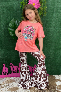 XCH0777-10H PUCKER UP COWBOY Cow printed short sleeve girl set
