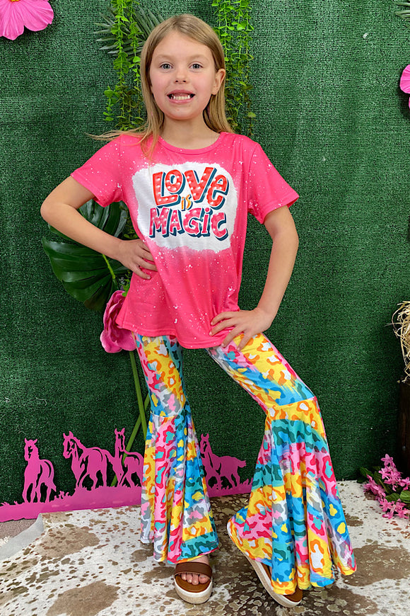 XCH0777-11H LOVE IS MAGIC Pink & multi color leopard printed girl set