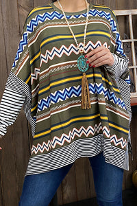 XCH10314 Multi color tribal/striped printed blouse