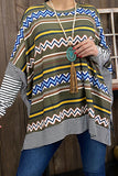 XCH10314 Multi color tribal/striped printed blouse