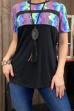 XCH11922 Black & multi color leopard printed short sleeve top