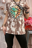 XCH12099 Bull skull jewel & leopard printed short sleeve top  IS22