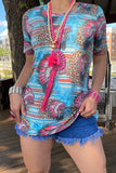 XCH12466 Leopard Indian head printed short sleeve top (ES8)