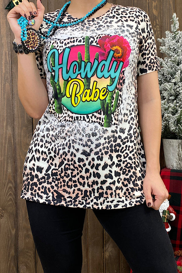 XCH12575 HOWDY BABE leopard & cactus printed short sleeve t-shirt