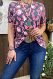 YMY11179 Pink & grey leopard printed top w/key whole neckline