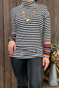 YMY6803 Striped printed mock neck pullover.