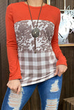 YMY8732-2 Oranges & cow spot color block long sleeve top (ES12)