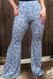 YMY9763 Gray leopard printed bell bottoms.