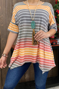 YMY9950 Grey & orange striped blouse