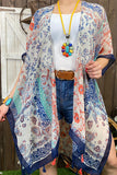 YZ170107 Paisley/floral kimono w/navy blue trim & tassels