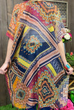 YZ207033 Multi color block tribal printed kimono w/tassels