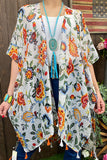 YZ213171 Floral printed kimono w/tassels